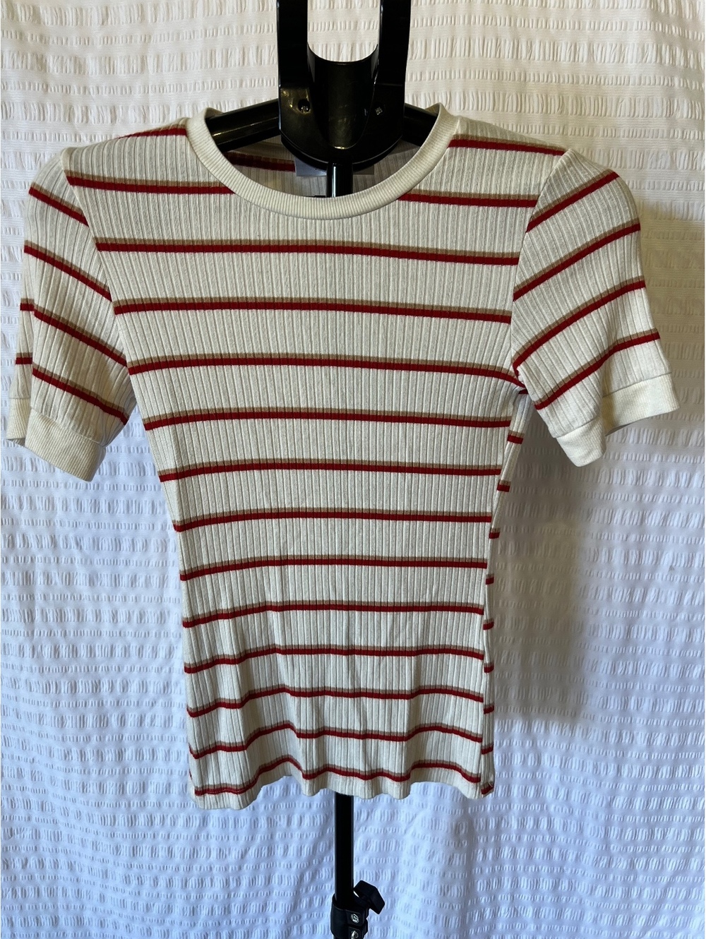 FRAME Ribbed Striped Short Sleeve Top S/P